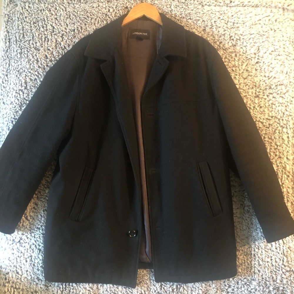 Mens Wool Black Coat London Fog Size L in Excellent Used Con…